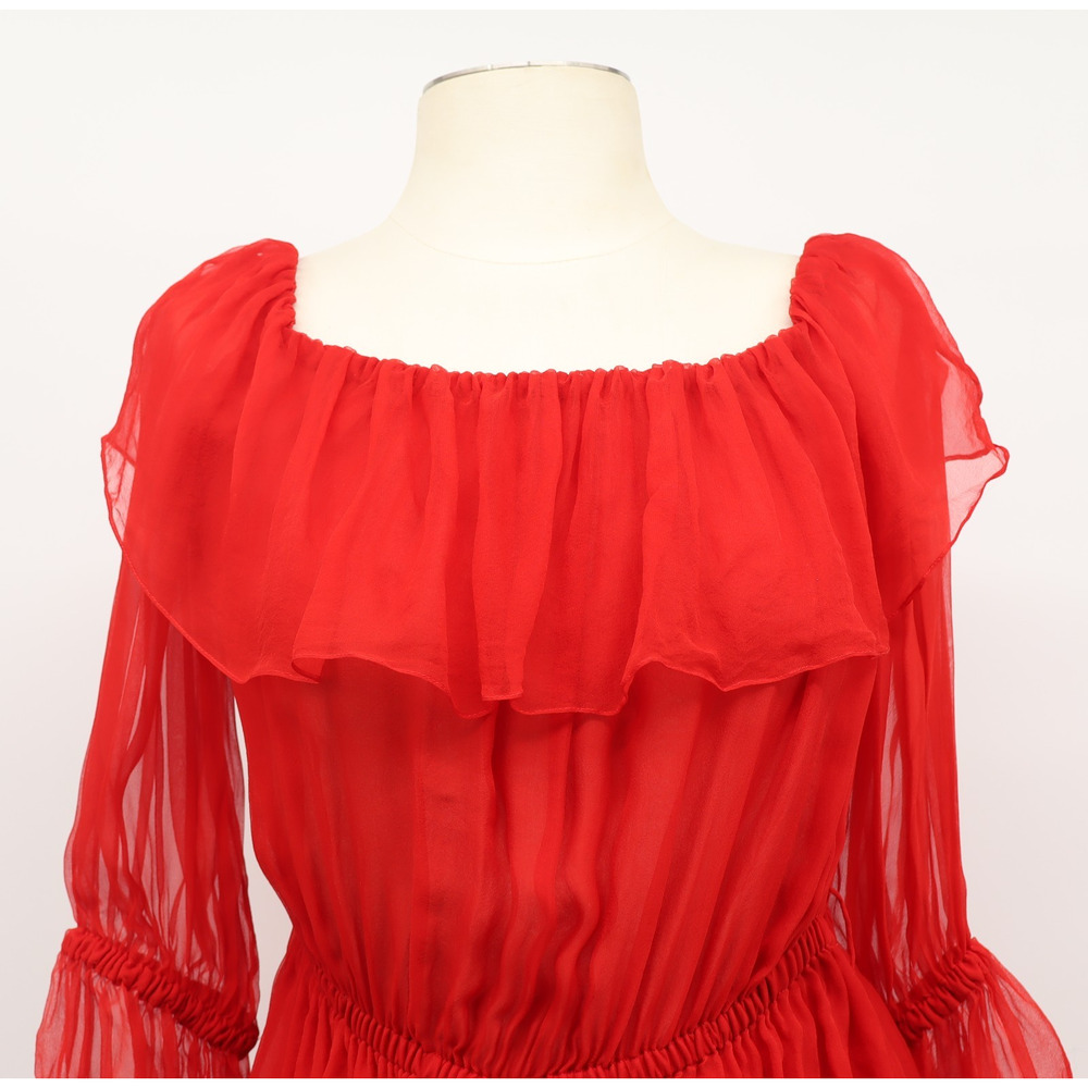 Gucci Women's Ruffled Off The Shoulder Silk Chiffon Mini Dress Red Sz 38 - Picture 2 of 14